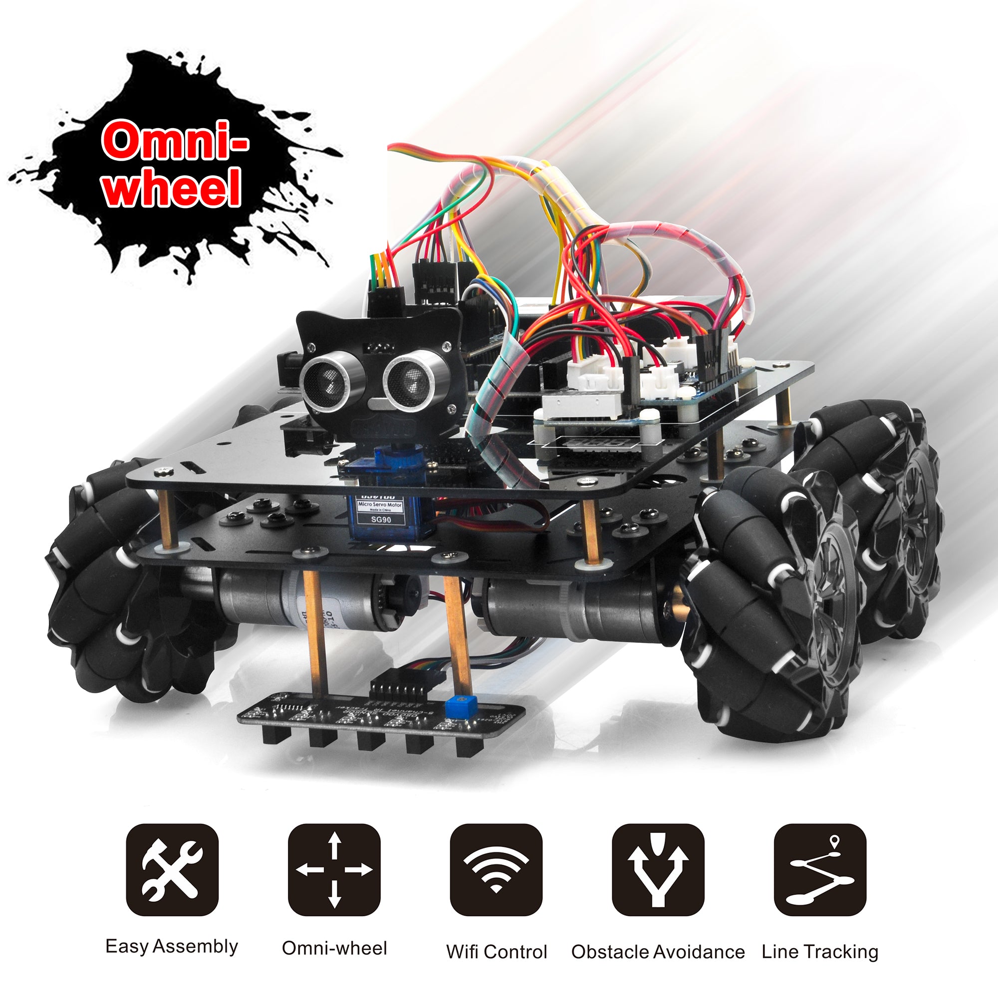 EMOZNY Mecanum Wheel Robot Car Kit - 4WD Omnidirectional Smart Chassis For Arduino/Raspberry Pi