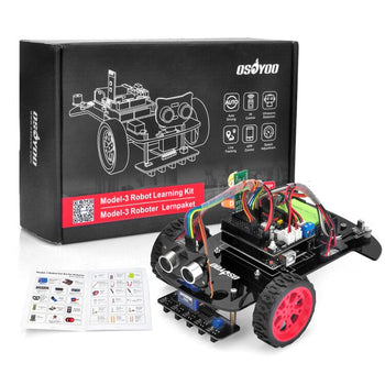 OSOYOO Kit de démarrage de voiture robot modèle 3 pour Arduino, application de télécommande, robotique motorisée éducative pour la programmation du bâtiment