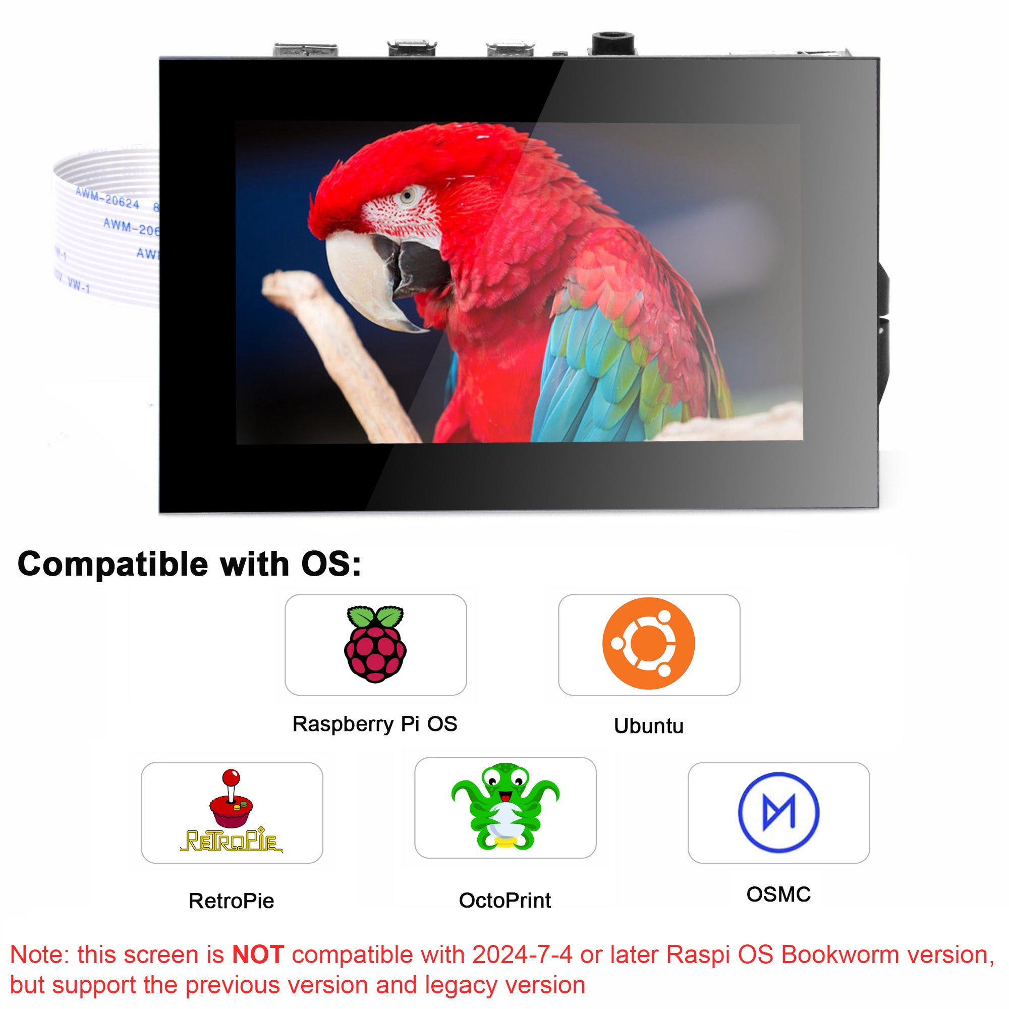 Touchscreen DSI OSOYOO 3,5 Pollici Per Raspberry Pi 5/4/3/2 - IPS Capacitivo 800x480, Plug And Play, Con Cavi Per Pi5 E Pi4 - 2