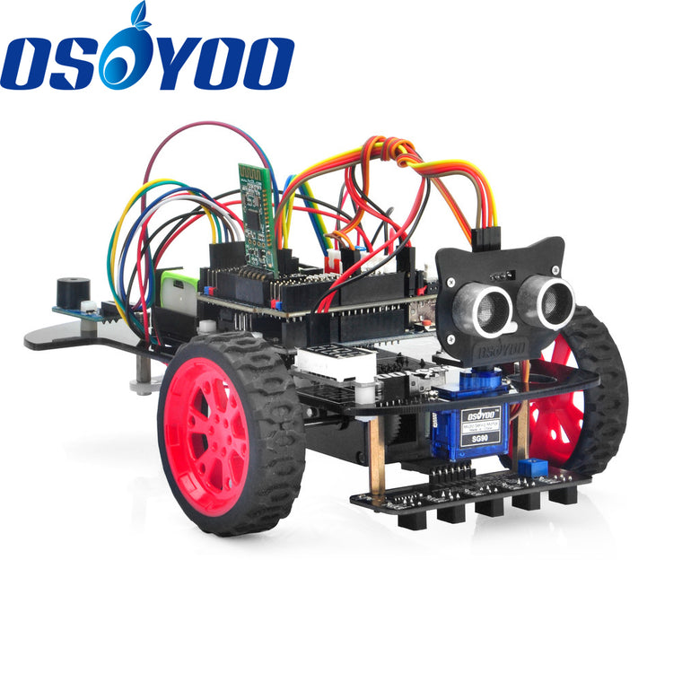 OSOYOO Modell 3 Roboterauto DIY Starter Kit für Arduino, Fernbedienungs-App, pädagogische motorisierte Robotik für die Gebäudeprogrammierung