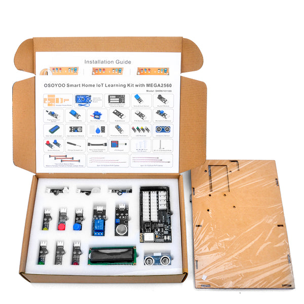 OSOYOO IoT Wooden House Learner Kit for Arduino MEGA2560, Smart Home Electronic STEM Starter Set, Learning Internet of Things