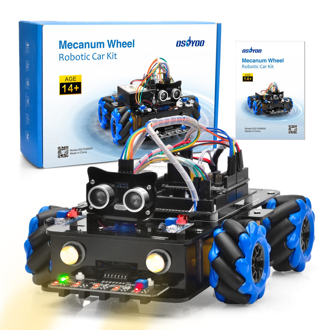 【日本発送】メカナムホイール ロボットカーキット Arduino/Raspberry Pi対応 全方向移動 青アクリルシャーシ STEM教育