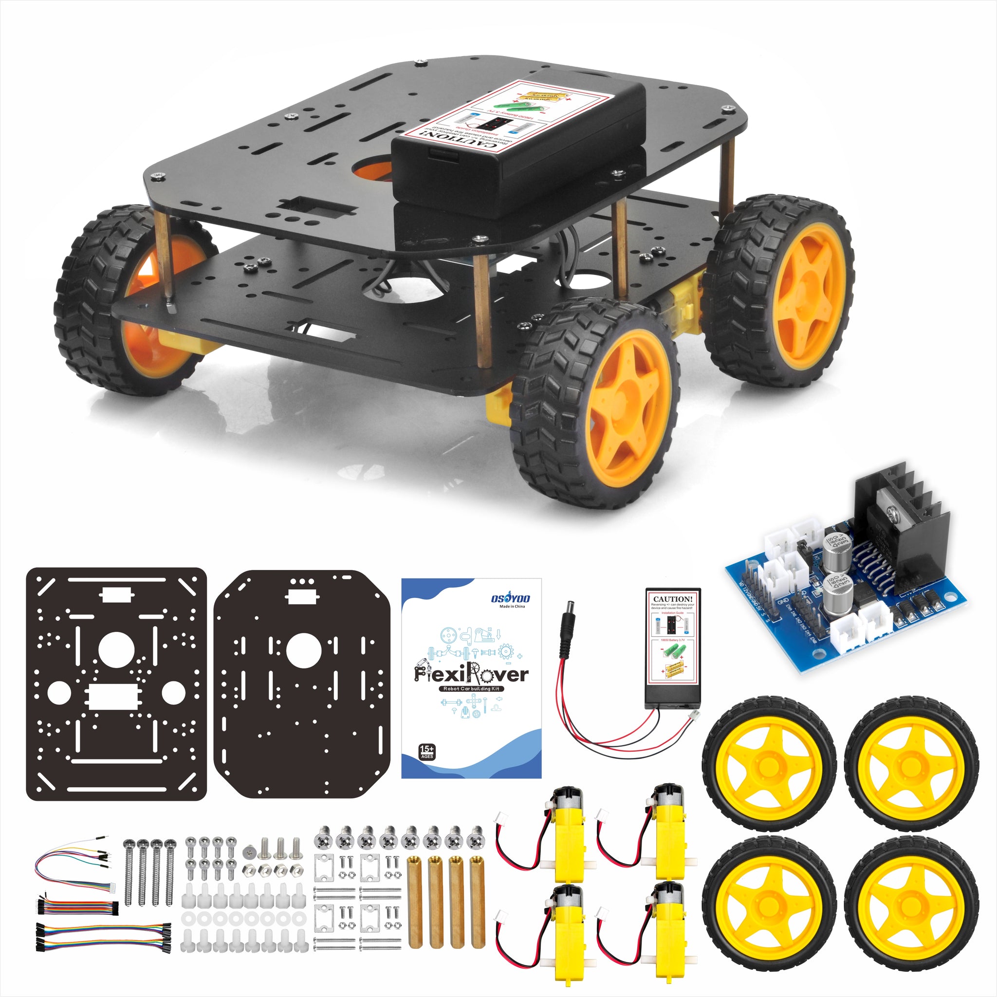 OSOYOO FlexiRover Building Kit for Arduino – Customizable Robot Car Chassis with 4 TT Motors and Wheels, Ideal for Robotics Development (Board for Arduino not Included)