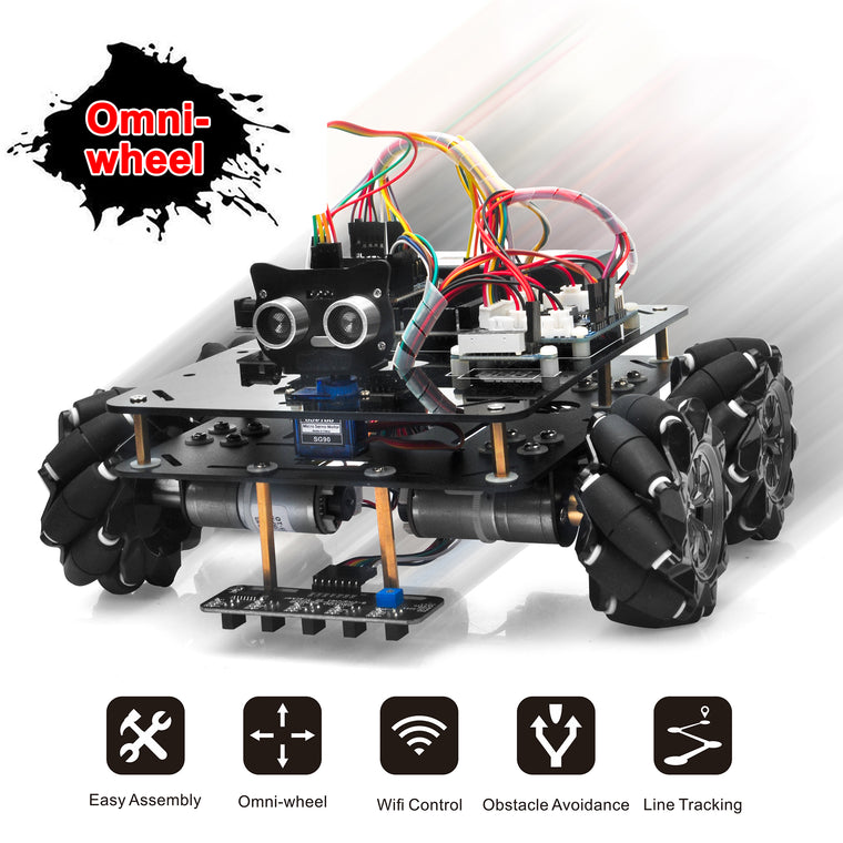 Kit de voiture Robot Mecanum omnidirectionnel OSOYOO pour moteur à courant continu à châssis métallique Arduino Mega2560