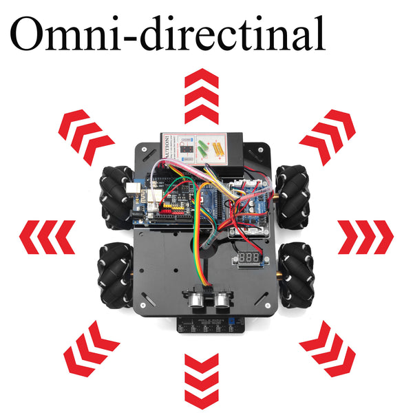 OSOYOO Omni-direction Mecanum Robot Car Kit for Arduino Mega2560 Metal Chassis DC Motor