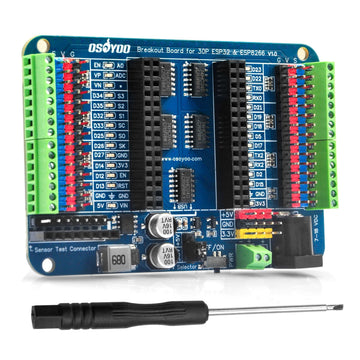30P/38P ESP32 & ESP8266 Shiled Breakout Board Terminal Block Shield HAT with Pin Header, 5V 3.3V Power Outputs, GPIO Status LED
