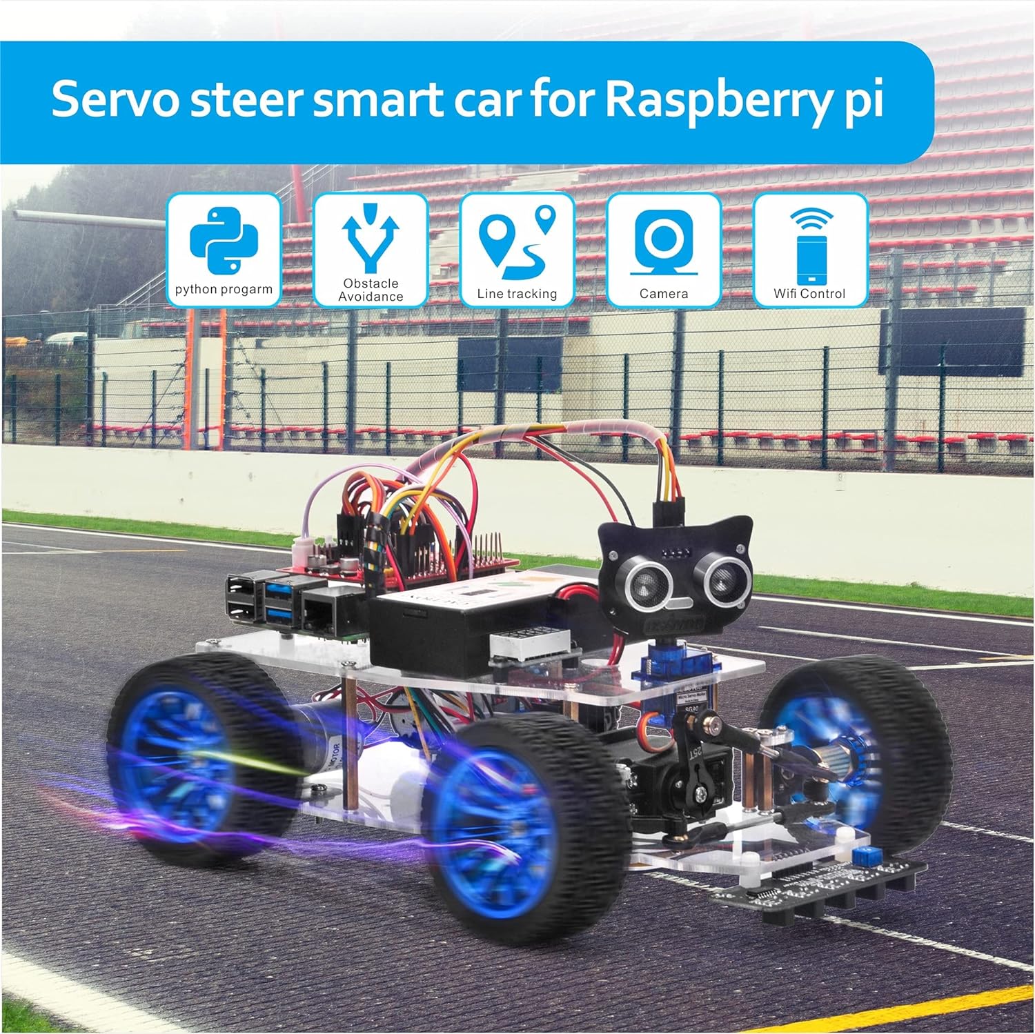 大阪発送】OSOYOO Raspberry Pi 用 サーボステアリング スマートロボットカー カメラ付き ロボットカーキット プログラミ