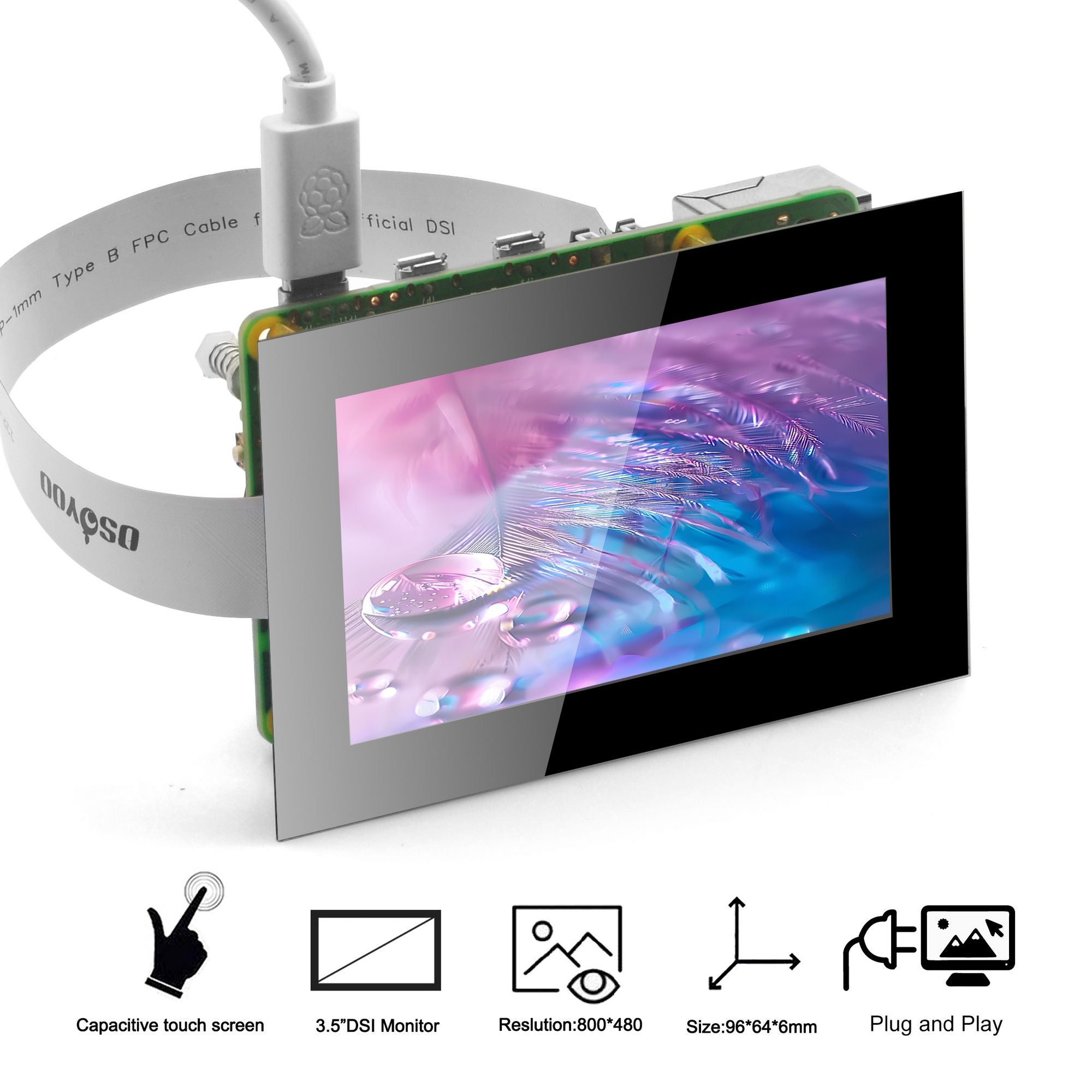 Touchscreen DSI OSOYOO 3,5 Pollici Per Raspberry Pi 5/4/3/2 - IPS Capacitivo 800x480, Plug And Play, Con Cavi Per Pi5 E Pi4 - 4