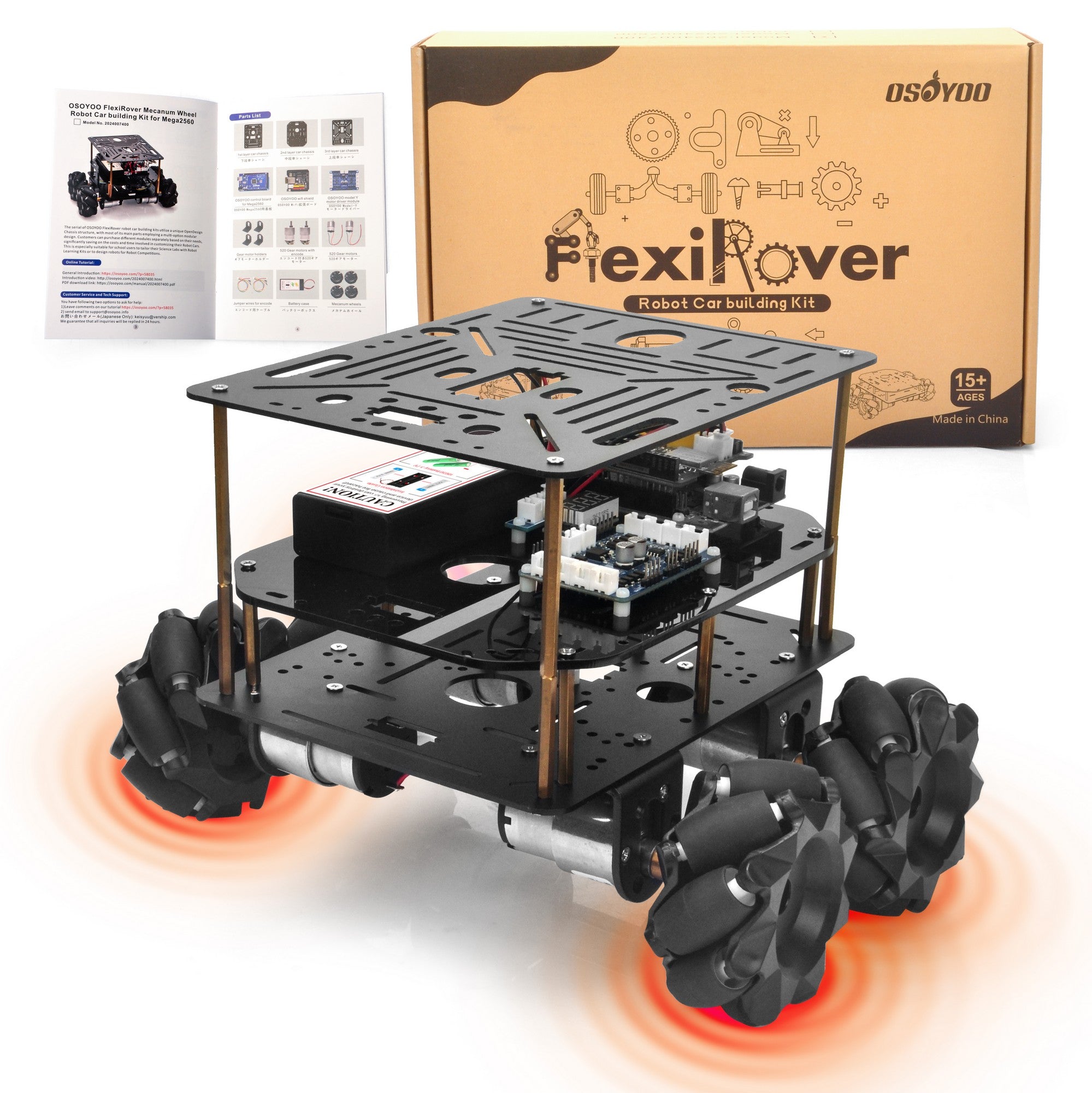 OSOYOO FlexiRover Robotics Mecanum Car smart Kit for Arduino Mega2560