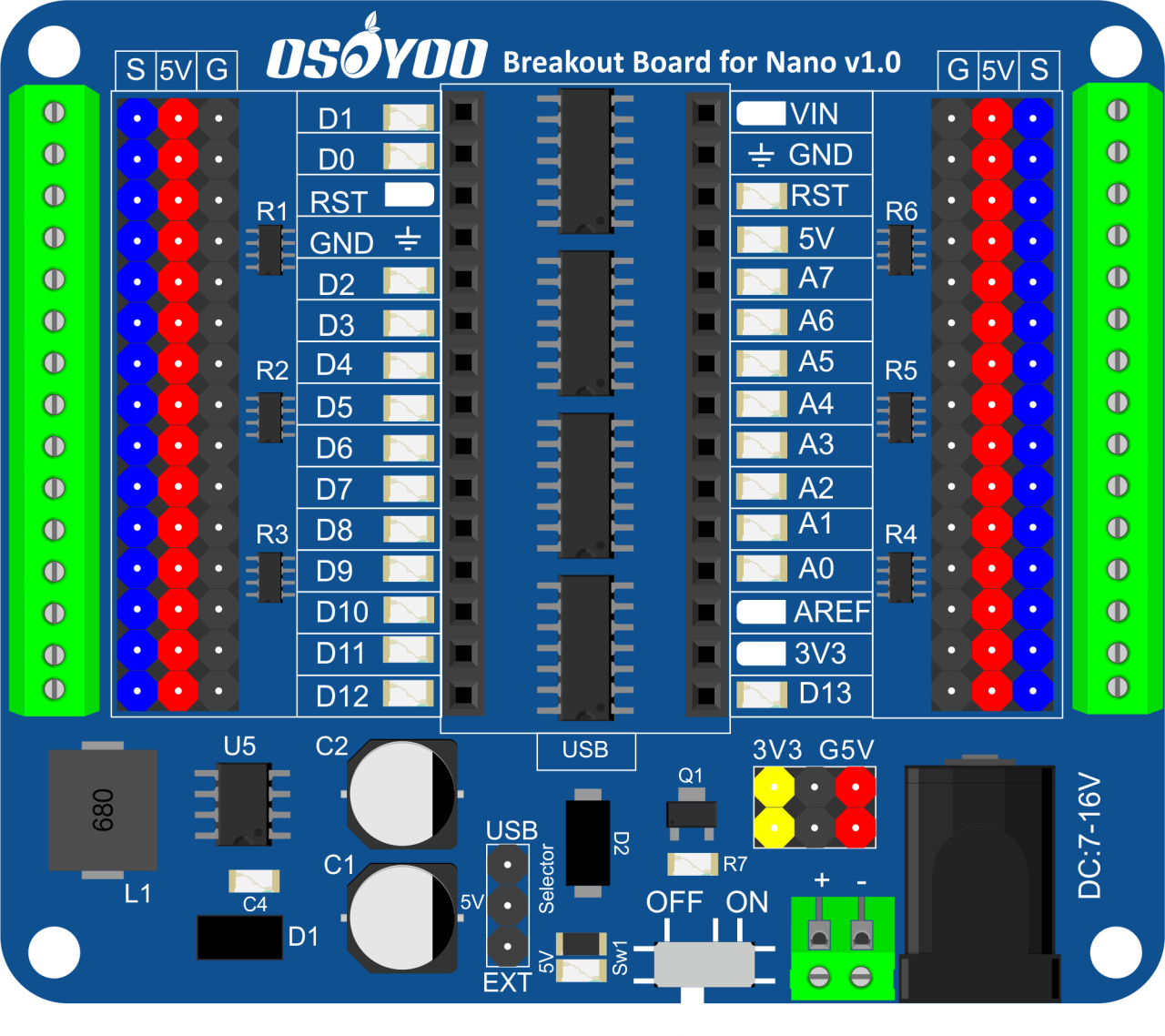 OSOYOO Nano Breakout Board, I/O Shield, Expand Your Projects