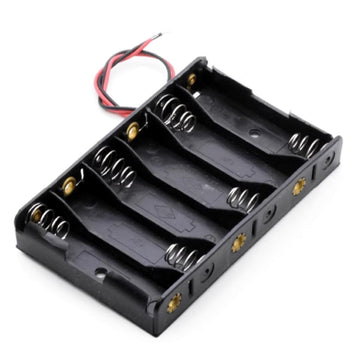 6 AA 9V Battery Holder Case Box Organizer with Connector Cable - ABS Plastic Black Storage, 9 Volt Snap Connector, 9V Output for Batteries