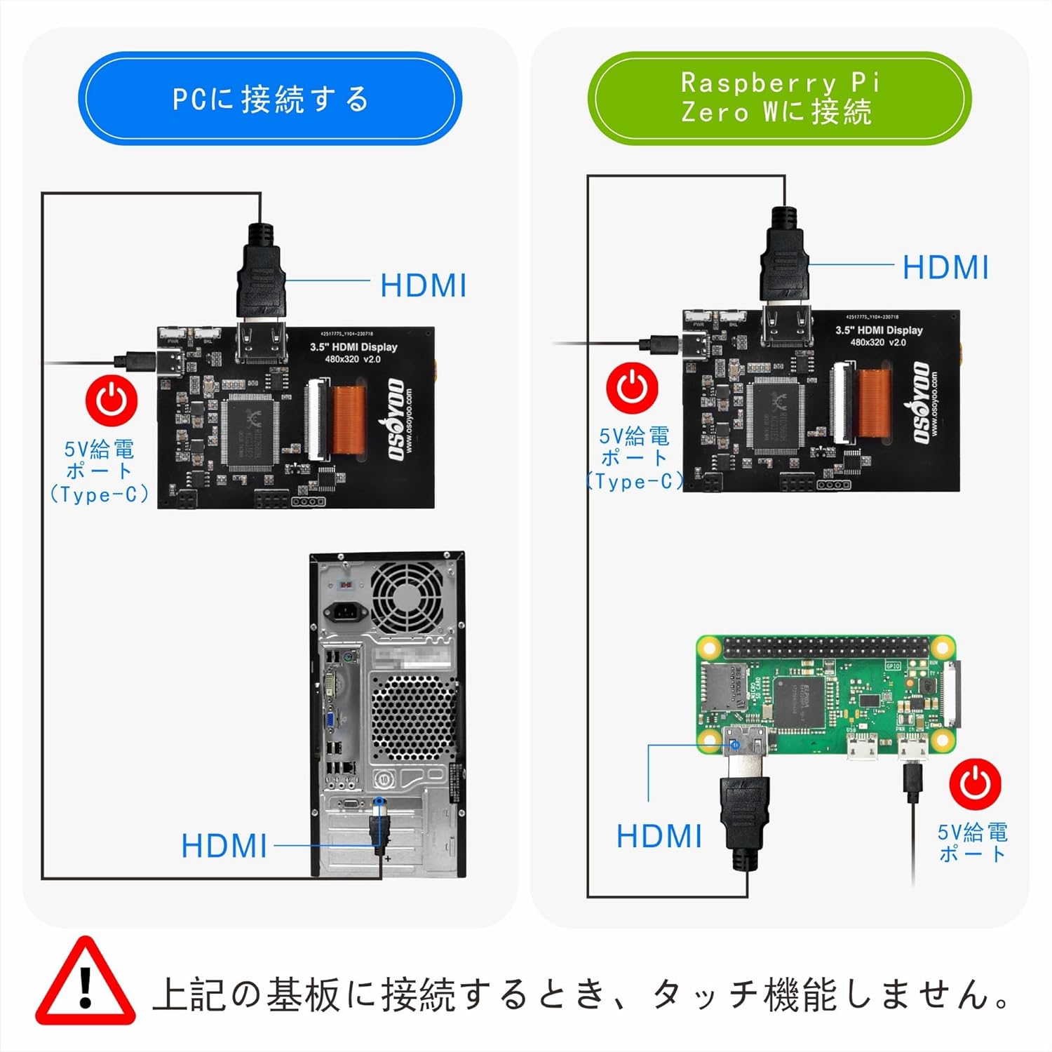 OSOYOO HDMI 3.5インチLCDディスプレイ 汎用 モニター タッチ 
