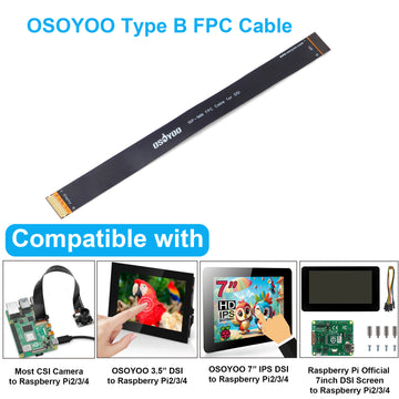 OSOYOO Ribbon Flex Extension cable Type B 15Pin 1mm Pitch Set 8inch/200mm for Raspberry Pi, Cover Film High Precision Anti-Interference Flex