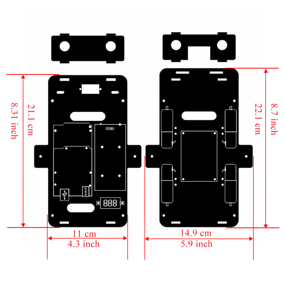 Black Acrylic chassis for mecanum wheel robotic car kit (Model #2021006600)