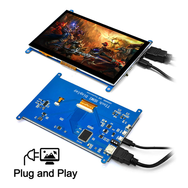 Écran tactile et support LCD TFT de 7 pouces, HDMI 1024x600, pilote gratuit pour Raspberry Pi, ordinateur, boîtier TV, DVR, appareil de jeu