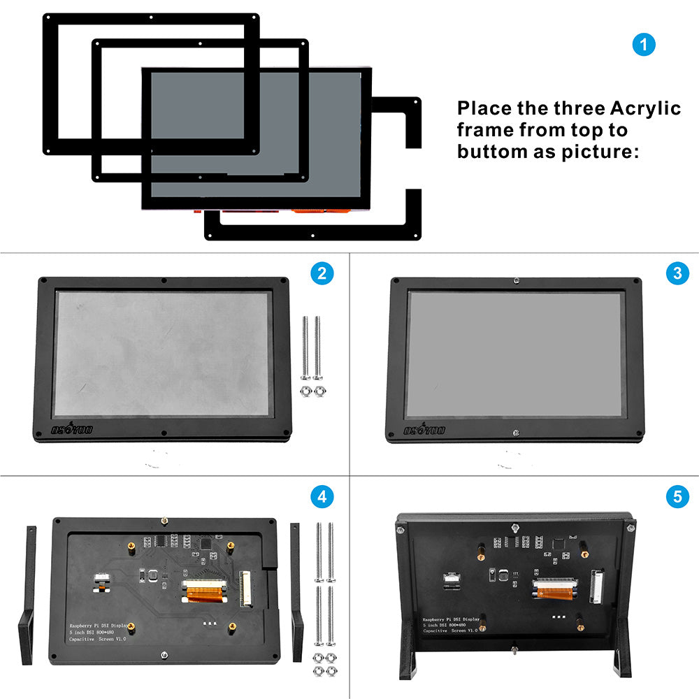 5 Inch DSI Touch Screen for Raspberry Pi 5 4 3 Portable Stand Holder