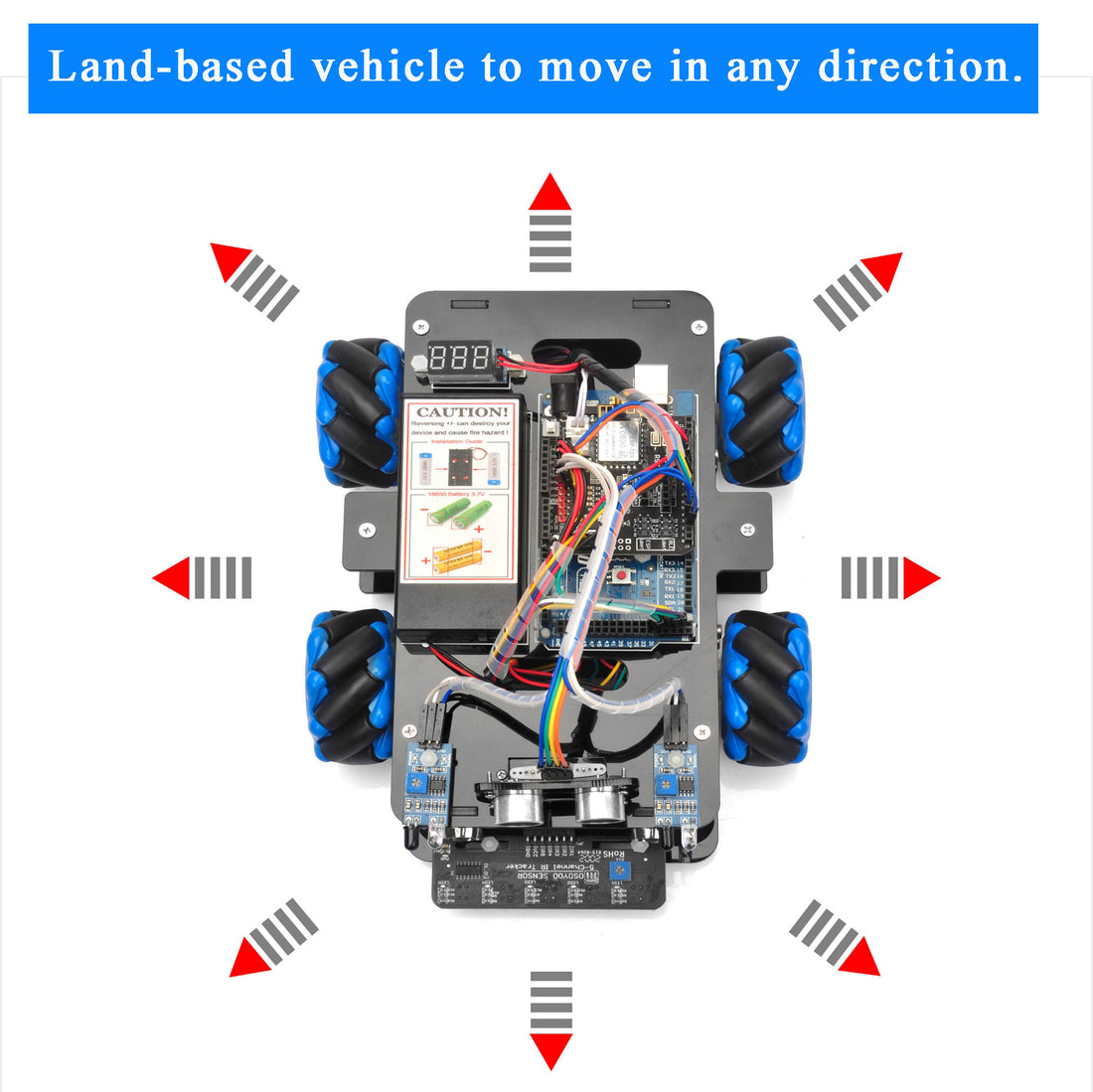 Blue Acrylic Mecanum Wheel Rrobot Car for Arduino Mega2560/ Raspberry
