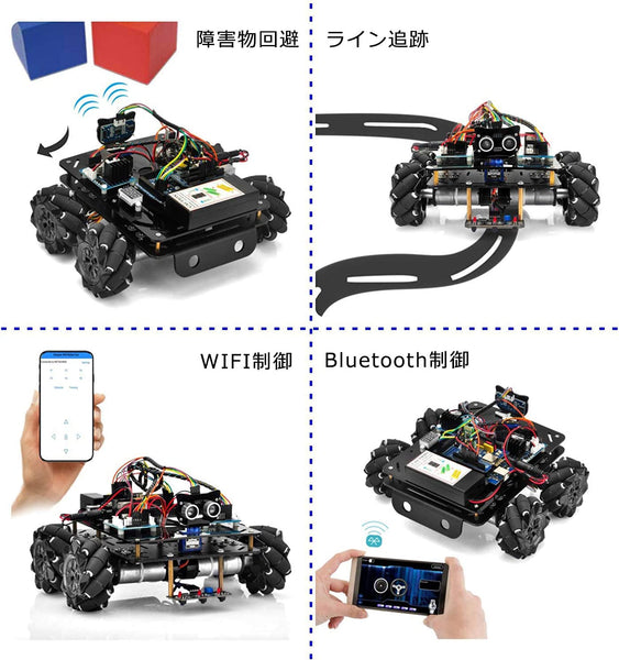 OSOYOO メカナムホイール ロボットカーシャーシ 4WD 80mm DC12V