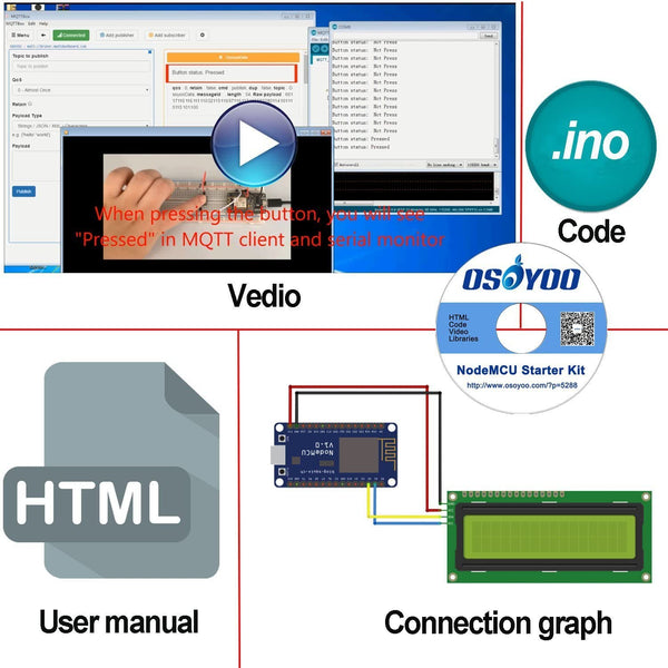 OSOYOO（オソヨー） ESP8266ではじめるNodeMCU IoT MQTT プログラミング 学習キット 実験キット 初心者演習用電子パーツセット (NodeMCU IoT*50個セット)