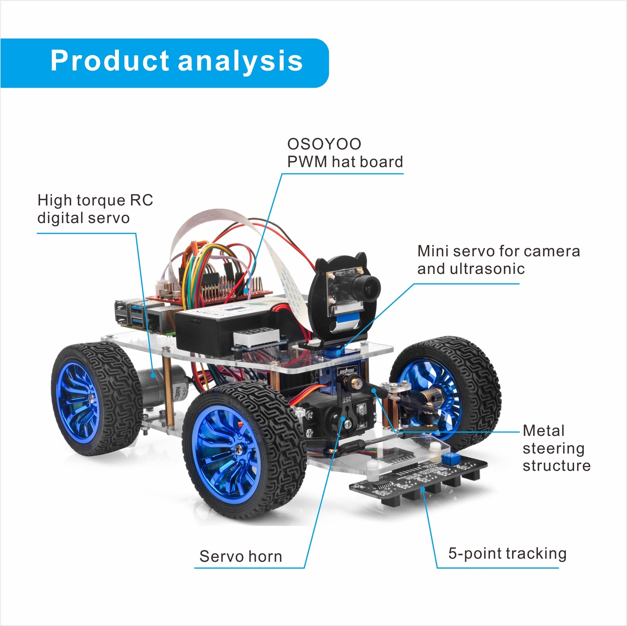 OSOYOO Servo Steering Robot IoT Camera Car for Raspberry Pi