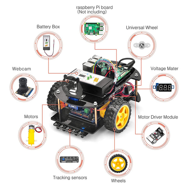 Kit d'apprentissage de voiture robotique avec caméra IoT OSOYOO pour Raspberry Pi 